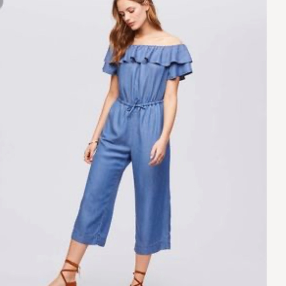 Loft denim jumpsuit off the shoulder